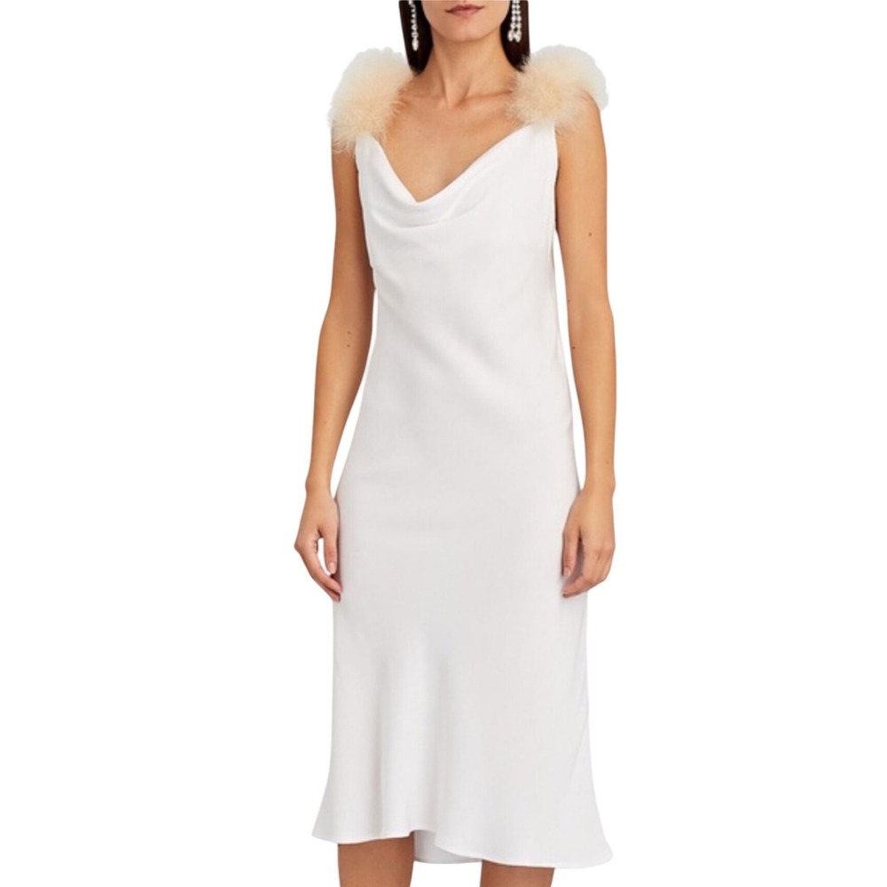 Sleeper Mid-length dress Lg International White Viscose Feathers Wedding